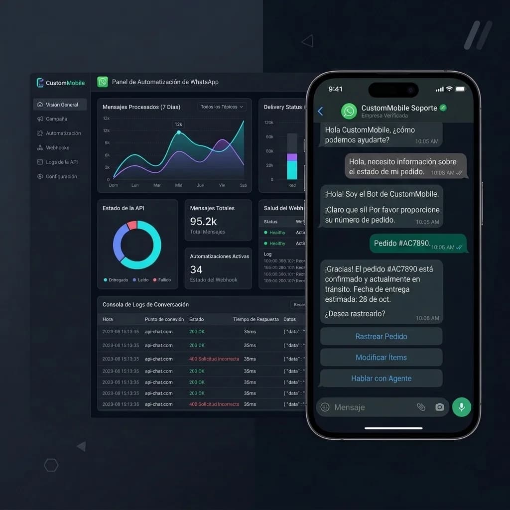 Dashboard de automatización de WhatsApp API e Inteligencia Artificial para B2B - CustomMobile